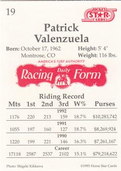 1993 Jockey Star #19 Patrick Valenzuela Back
